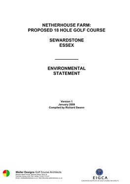 Netherhouse Farm: Proposed 18 Hole Golf Course Sewardstone Essex Environmental Statement