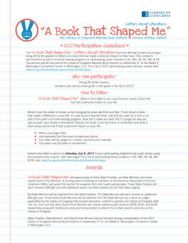 “A Book That Shaped Me” the Library of Congress National Book Festival Summer Writing Contest