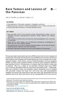 Rare Tumors and Lesions of the Pancreas