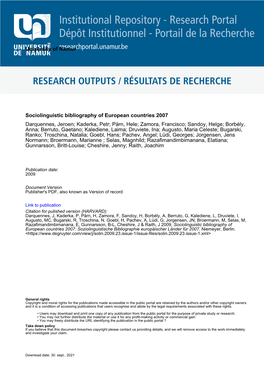 Institutional Repository - Research Portal Dépôt Institutionnel - Portail De La Recherche