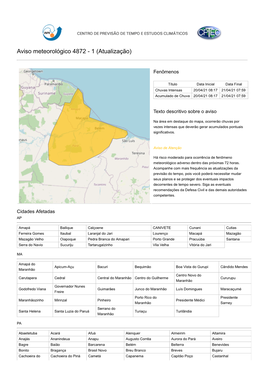 Aviso Meteorológico 4872 - 1 (Atualização)
