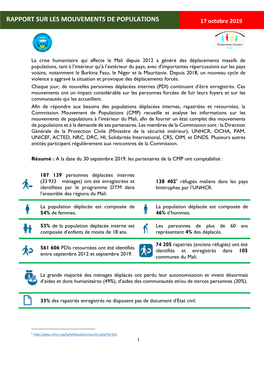 RAPPORT SUR LES MOUVEMENTS DE POPULATIONS 17 Octobre 2019