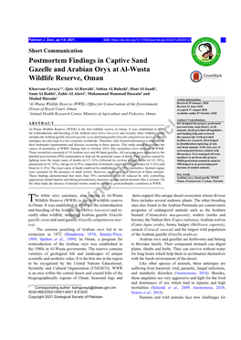 Postmortem Findings in Captive Sand Gazelle and Arabian Oryx at Al-Wusta Wildlife Reserve, Oman