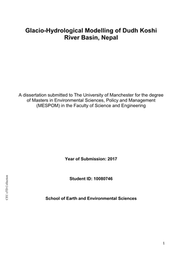 Glacio-Hydrological Modelling of Dudh Koshi River Basin, Nepal