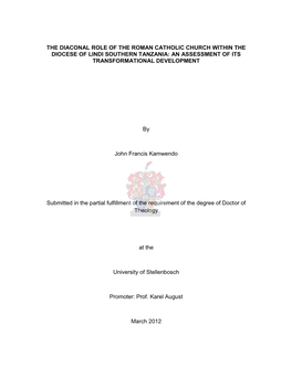 The Diaconal Role of the Roman Catholic Church Within the Diocese of Lindi Southern Tanzania: an Assessment of Its Transformational Development