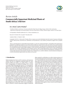 Commercially Important Medicinal Plants of South Africa: a Review