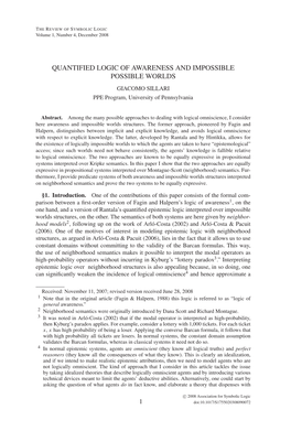 QUANTIFIED LOGIC of AWARENESS and IMPOSSIBLE POSSIBLE WORLDS GIACOMO SILLARI PPE Program, University of Pennsylvania