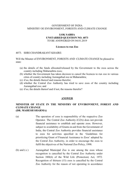 Government of India Ministry Oe Environment, Forests and Climate Change