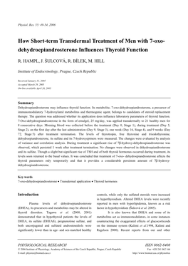 Dehydroepiandrosterone Influences Thyroid Function