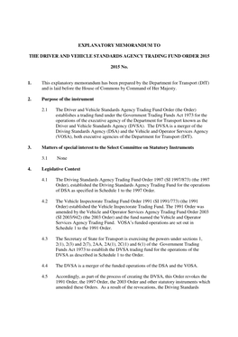 The Driver and Vehicle Standards Agency Trading Fund Order 2015