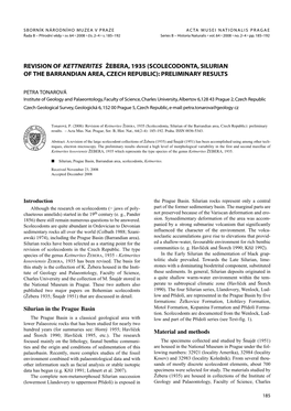 Revision of Kettnerites Žebera, 1935 (Scolecodonta, Silurian of the Barrandian Area, Czech Republic): Preliminary Results