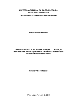 Universidade Federal Do Rio Grande Do Sul Instituto De Biociências Programa De Pós-Graduação Em Ecologia