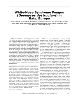 White-Nose Syndrome Fungus (Geomyces Destructans)