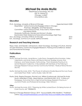 Michael De Anda Muñiz Department of Sociology, MC 312 1007 W