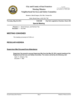 Meeting Minutes San Francisco, CA 94102-4689 Neighborhood Services and Safety Committee