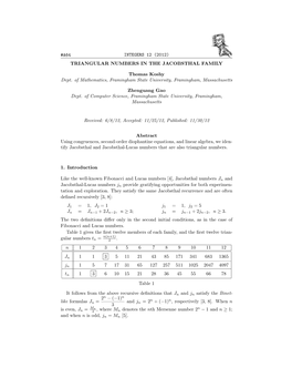 A64 Integers 12 (2012) Triangular Numbers in the Jacobsthal Family