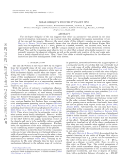 SOLAR OBLIQUITY INDUCED by PLANET NINE Elizabeth Bailey, Konstantin Batygin, Michael E