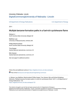 Multiple Benzene-Formation Paths in a Fuel-Rich Cyclohexane Flame