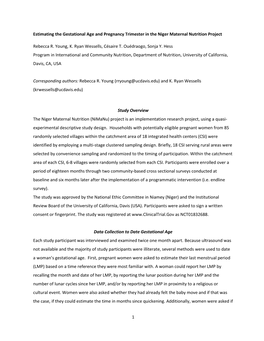 1 Estimating the Gestational Age and Pregnancy Trimester in the Niger Maternal Nutrition Project Rebecca R. Young, K. Ryan Wesse