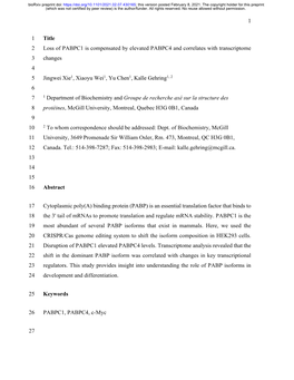 1 Title 1 Loss of PABPC1 Is Compensated by Elevated PABPC4