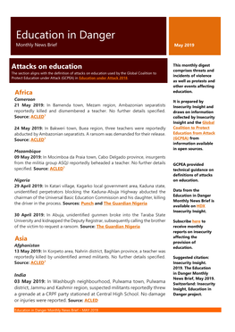 Education in Danger Monthly News Brief May 2019