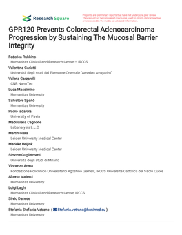 GPR120 Prevents Colorectal Adenocarcinoma Progression by Sustaining the Mucosal Barrier Integrity