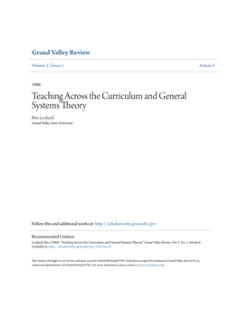 Teaching Across the Curriculum and General Systems Theory Ben Lockerd Grand Valley State University