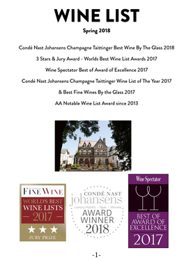 WINE LIST Spring 2018