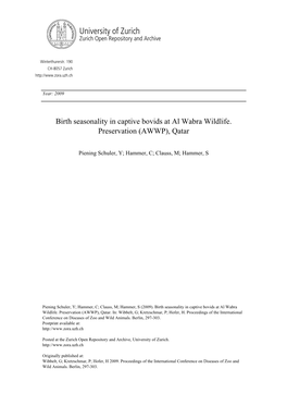 'Birth Seasonality in Captive Bovids at Al Wabra Wildlife Preservation