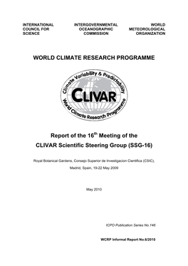 WORLD CLIMATE RESEARCH PROGRAMME Report of the 16Th