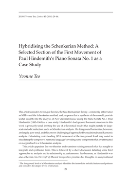 Hybridising the Schenkerian Method: a Selected Section of the First Movement of Paul Hindemith’S Piano Sonata No