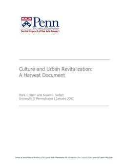 Culture and Urban Revitalization: a Harvest Document