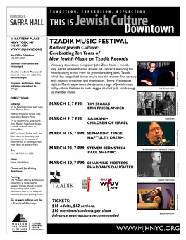 TZADIK MUSIC FESTIVAL Radical Jewish Culture