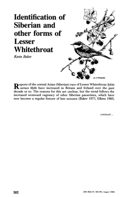 Identification of Siberian and Other Forms of Lesser Whitethroat Kevin Baker