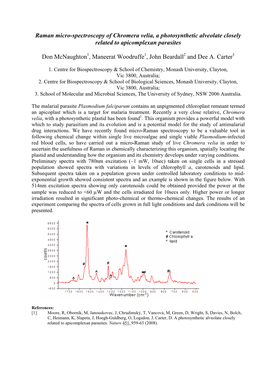 Raman Micro-Spectroscopy of Chromera Velia, a Photosynthetic Alveolate Closely Related to Apicomplexan Parasites