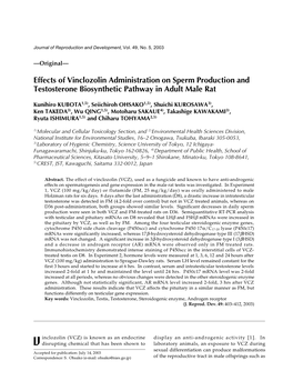 Effects of Vinclozolin Administration on Sperm Production and Testosterone Biosynthetic Pathway in Adult Male Rat