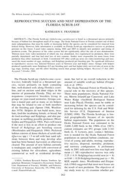 Reproductive Success and Nest Depredation of the Florida Scrub-Jay