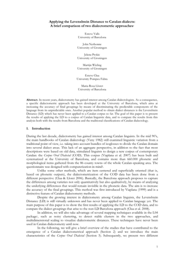 Applying the Levenshtein Distance to Catalan Dialects: a Brief Comparison of Two Dialectometric Approaches1