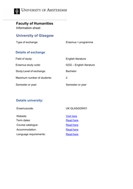 Faculty of Humanities University of Glasgow