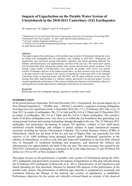 Impacts of Liquefaction on the Potable Water System of Christchurch in the 2010-2011 Canterbury (NZ) Earthquakes