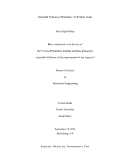 Empirical Analysis of Pneumatic Tire Friction on Ice