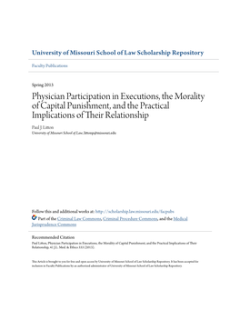 Physician Participation in Executions, the Morality of Capital Punishment, and the Practical Implications of Their Relationship Paul J