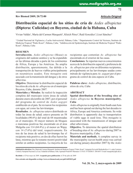 Distribución Espacial De Los Sitios De Cría De Aedes Albopictus (Diptera: Culicidae) En Boyeros, Ciudad De La Habana, Cuba