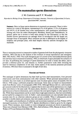 On Mammalian Sperm Dimensions J