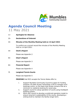 Agenda Council Meeting 11 May 2021