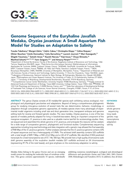 Genome Sequence of the Euryhaline Javafish Medaka, Oryzias Javanicus
