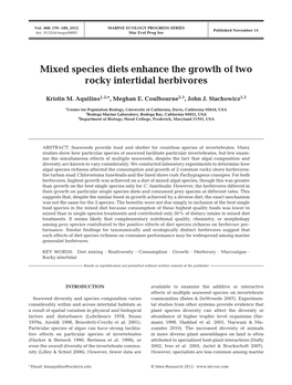 Mixed Species Diets Enhance the Growth of Two Rocky Intertidal Herbivores