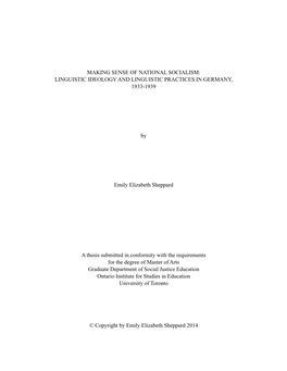 Making Sense of National Socialism: Linguistic Ideology and Linguistic Practices in Germany, 1933-1939