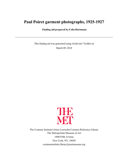 Paul Poiret Garment Photographs, 1925-1927