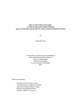 Hope in Those Places of Struggle: a Critical Exploration of Black Students' Agency in One Place-Based and One African-Centered Elementary School